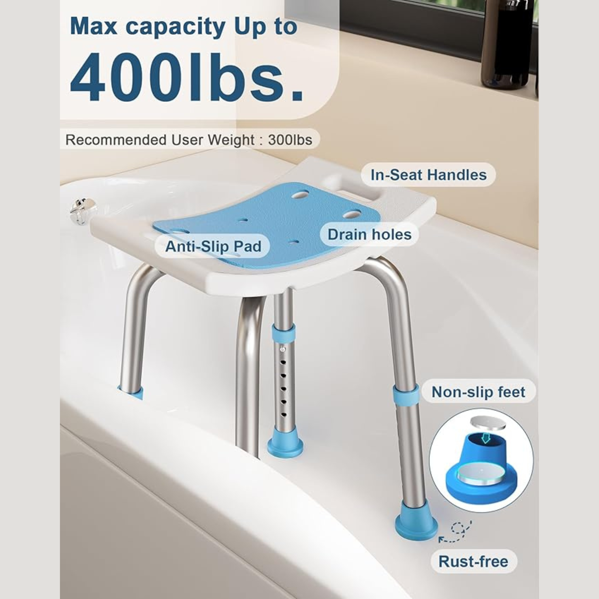 Adjustable Shower Chair for Elderly and Disabled